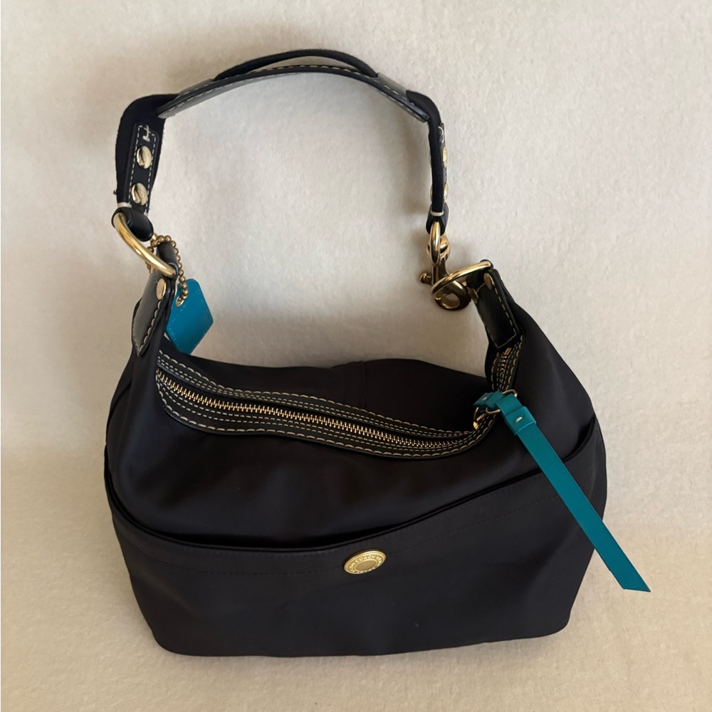 Coach Black Hobo Bag with Gold Accents